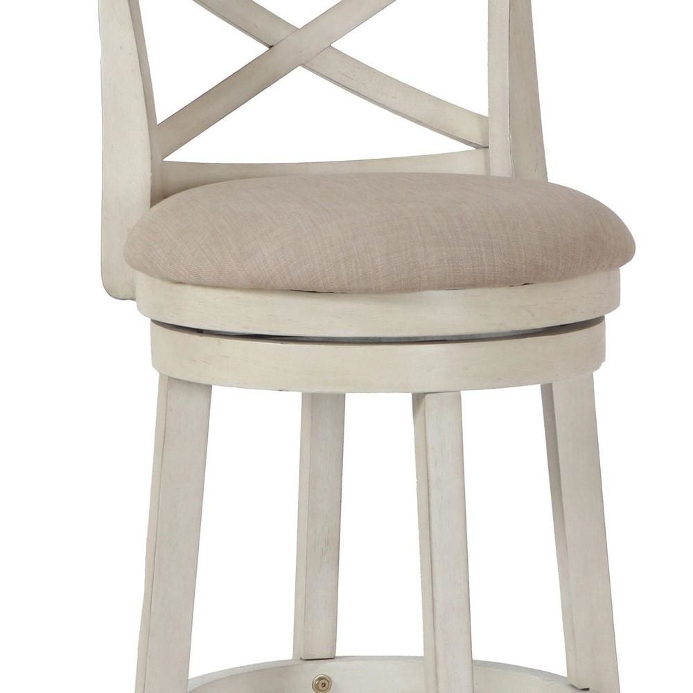 Curved X Shaped Back Swivel Barstool with Fabric Padded Seating, White - BM218132