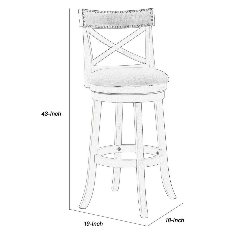 Curved X Shaped Back Swivel Barstool with Fabric Padded Seating, White - BM218132