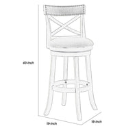 Curved X Shaped Back Swivel Barstool with Fabric Padded Seating, White - BM218132