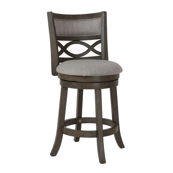 Curved Lattice Back Swivel Counter Stool with Fabric Seat, Antique Gray - BM218142