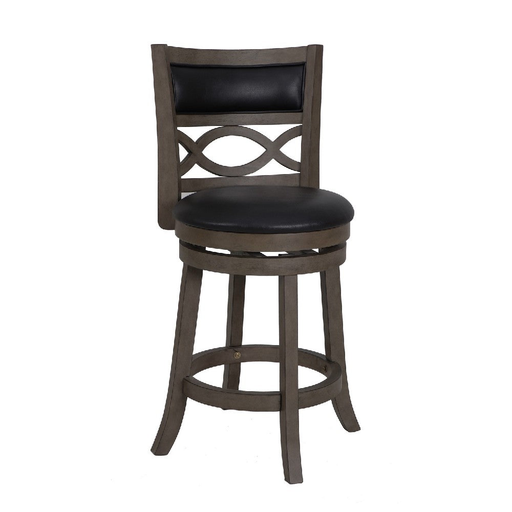 Curved Lattice Back Counter Stool with Leatherette Seat, Gray and Black - BM218143