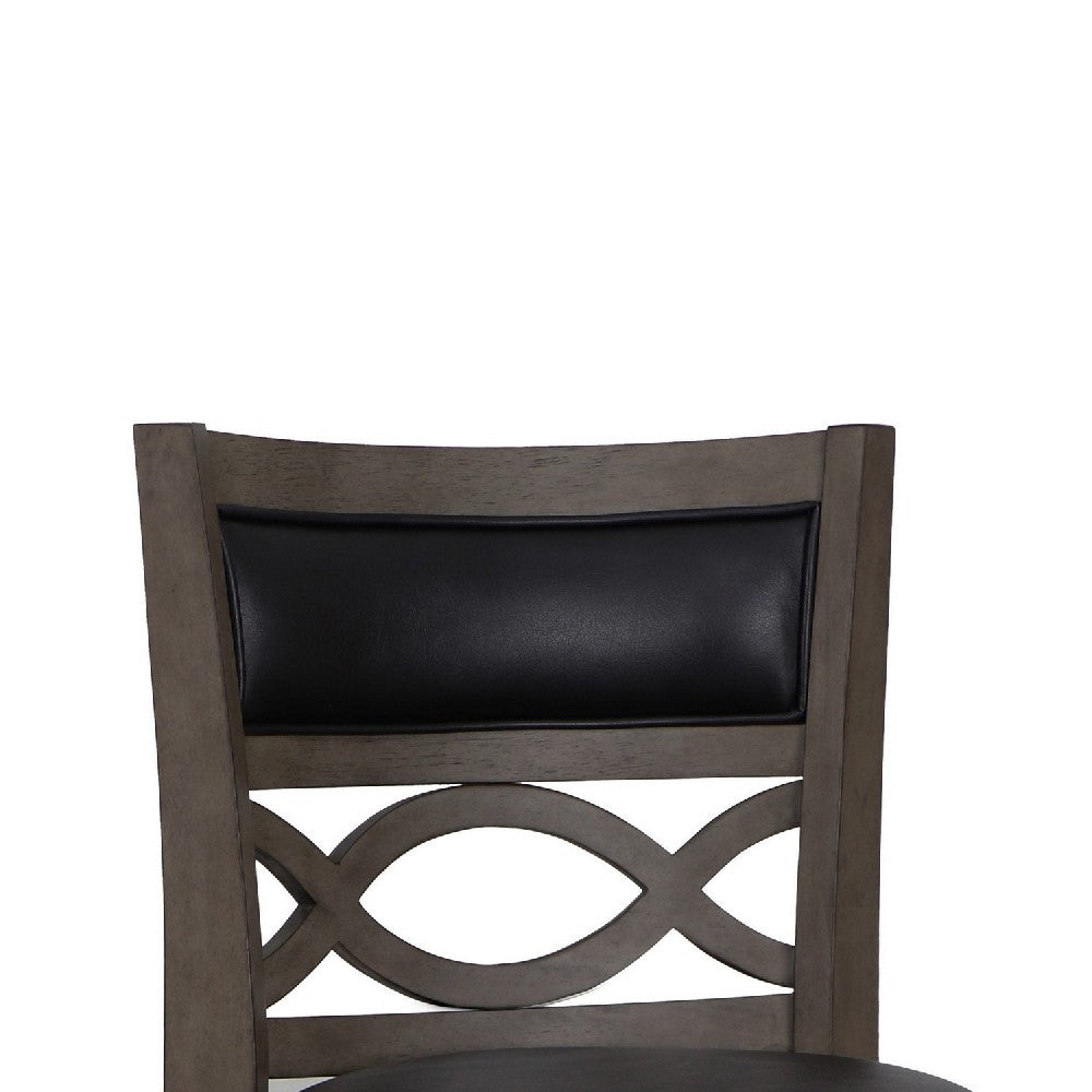 Curved Lattice Back Counter Stool with Leatherette Seat, Gray and Black - BM218143