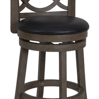 Curved Lattice Back Counter Stool with Leatherette Seat, Gray and Black - BM218143