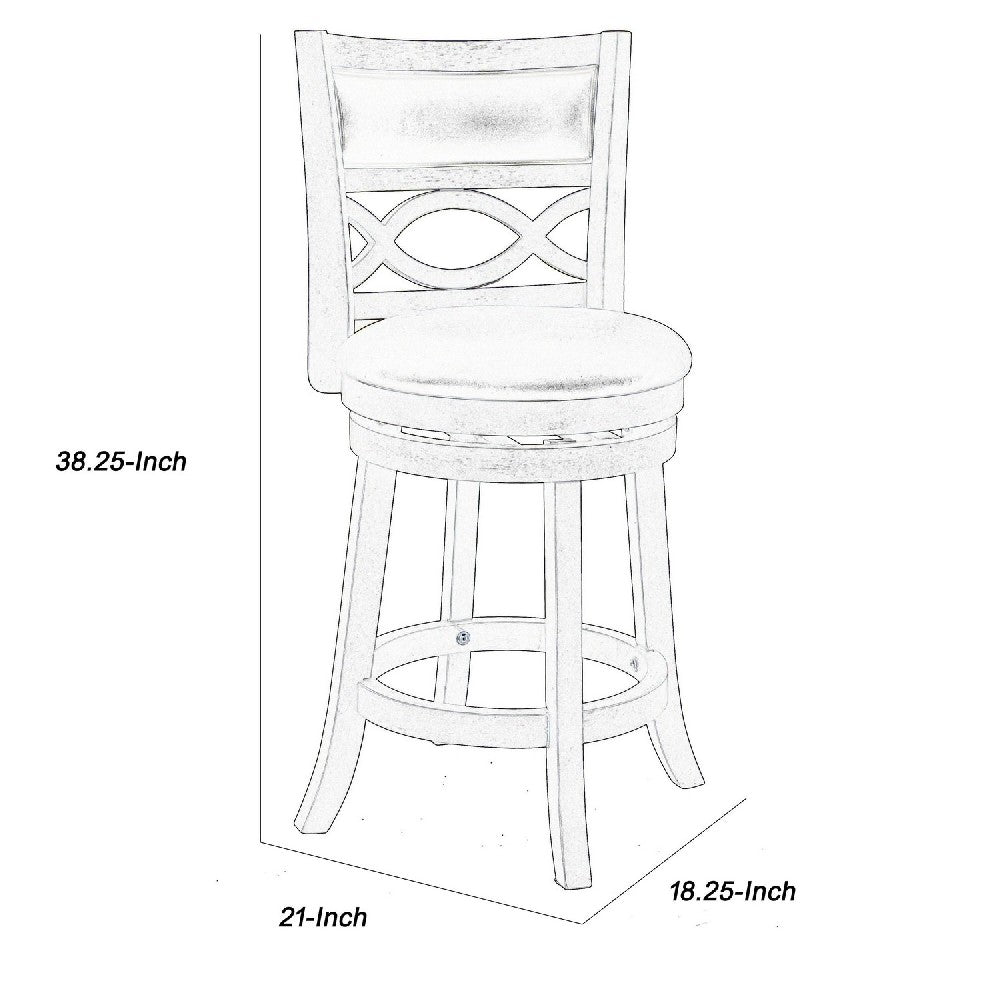 Curved Lattice Back Counter Stool with Leatherette Seat, Gray and Black - BM218143