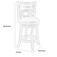 Curved Lattice Back Counter Stool with Leatherette Seat, Gray and Black - BM218143