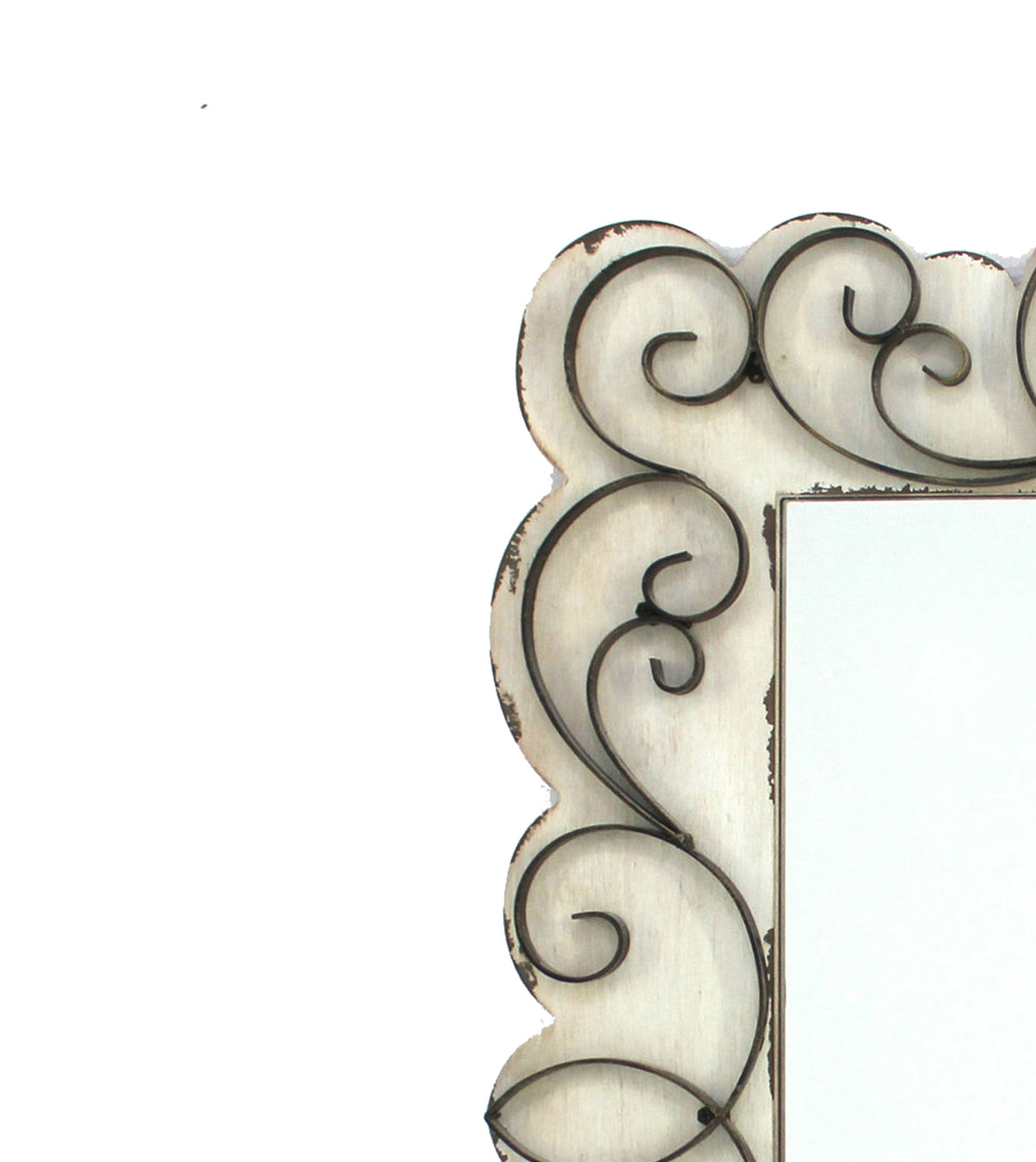 Rectangular Wall Mirror with Wooden Frame and Metal Scrolled edges, White - BM218345