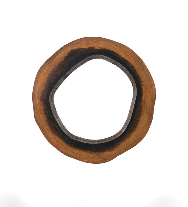 Wooden Wall Mirror with Grotto Circular Shape, Brown - BM218367