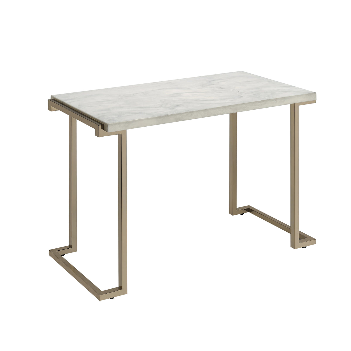 Contemporary Metal Frame Sofa Table with Faux Marble Top ,White and Gold - BM218510