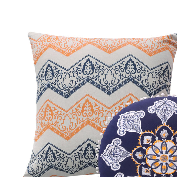 2 Piece Decorative Accent Throw Pillow Set, Embroidery, Cotton, Saffron Orange, Blue - BM218879