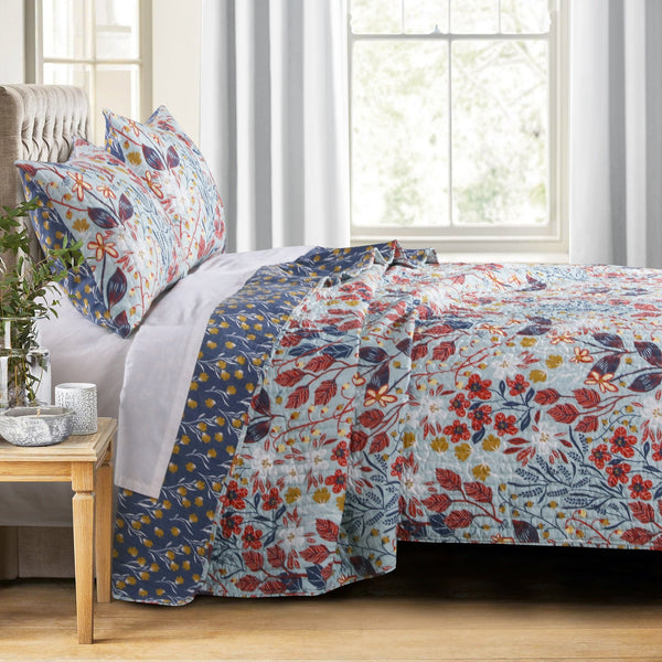 Full Size 3 Piece Polyester Quilt Set with Floral Prints, Multicolor - BM218896