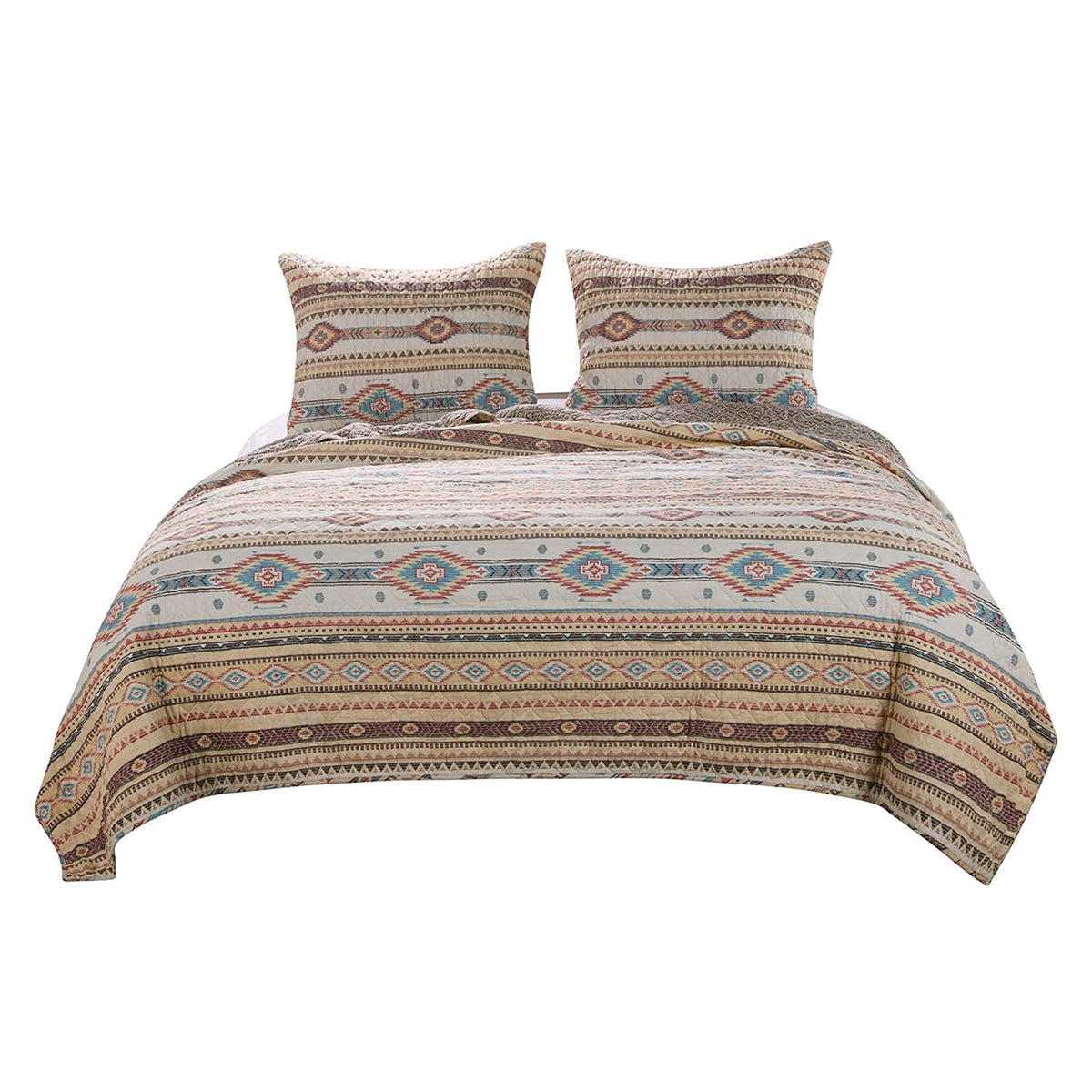 2 Piece Polyester Twin Quilt Set, Kilim Pattern, Multicolor - BM218907