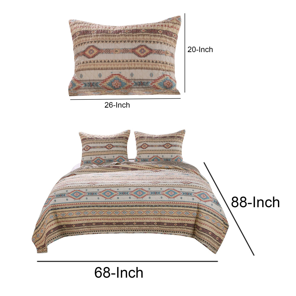 2 Piece Polyester Twin Quilt Set, Kilim Pattern, Multicolor - BM218907