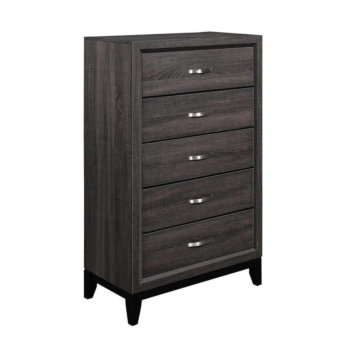 5 Drawer Wooden Chest with Grain Details and Chamfered Feet, Gray - BM219006