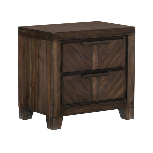 2 Drawer Wooden Nightstand with Antique Handles and Chamfered Feet, Brown - BM219013