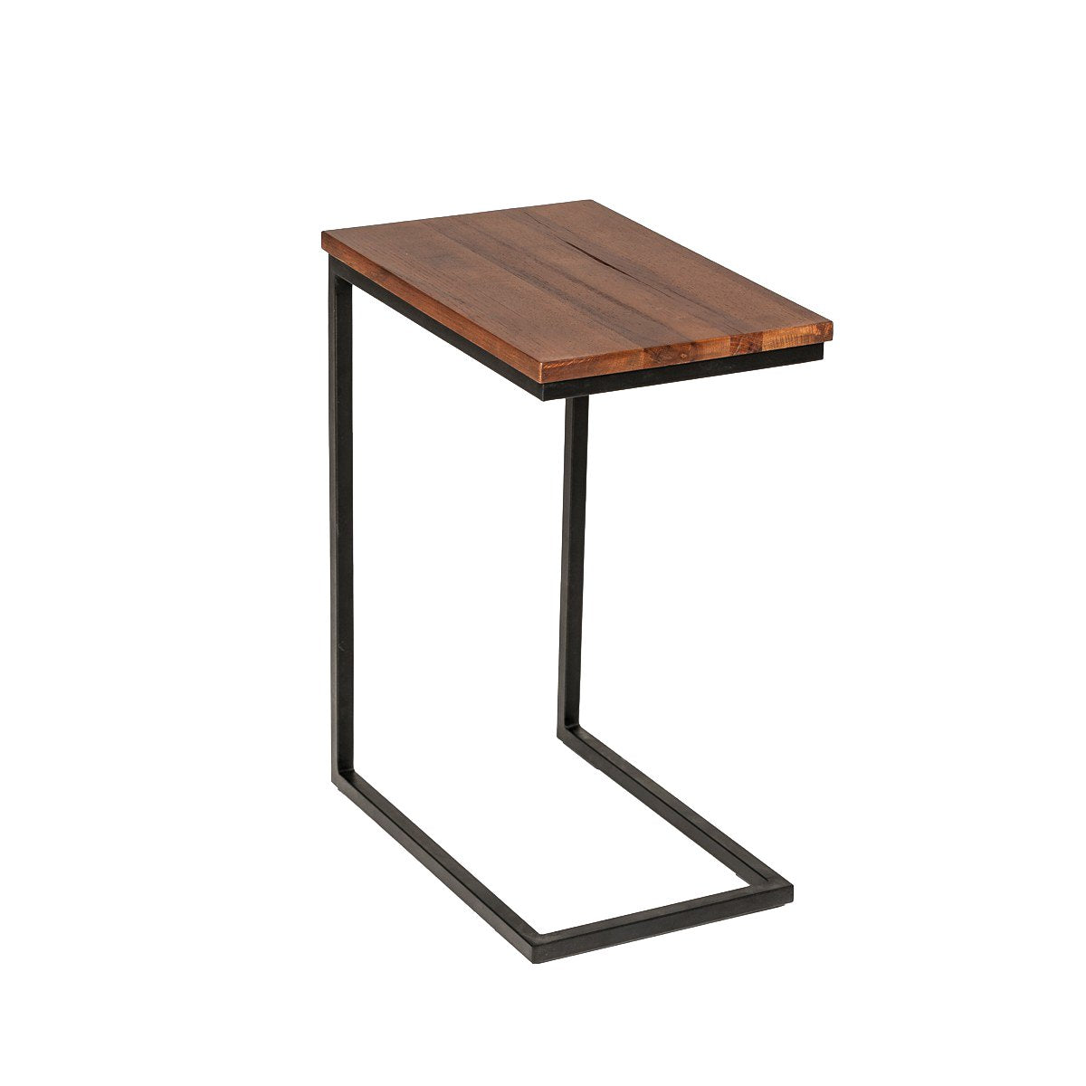 C Shaped End Table with Rectangular Wood Top, Brown and Black - BM219277