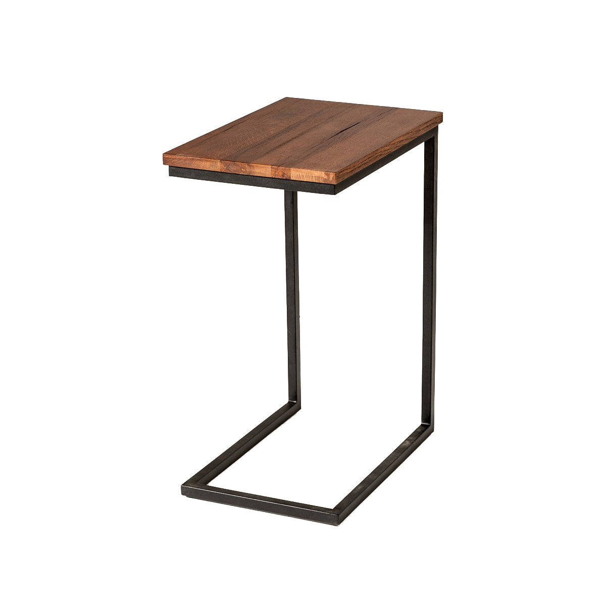 C Shaped End Table with Rectangular Wood Top, Brown and Black - BM219277