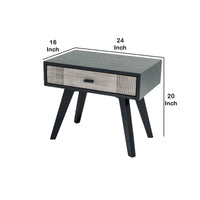1 Drawer Wooden Nightstand with Angled Legs and Rough Sawn Texture, Gray - BM219287