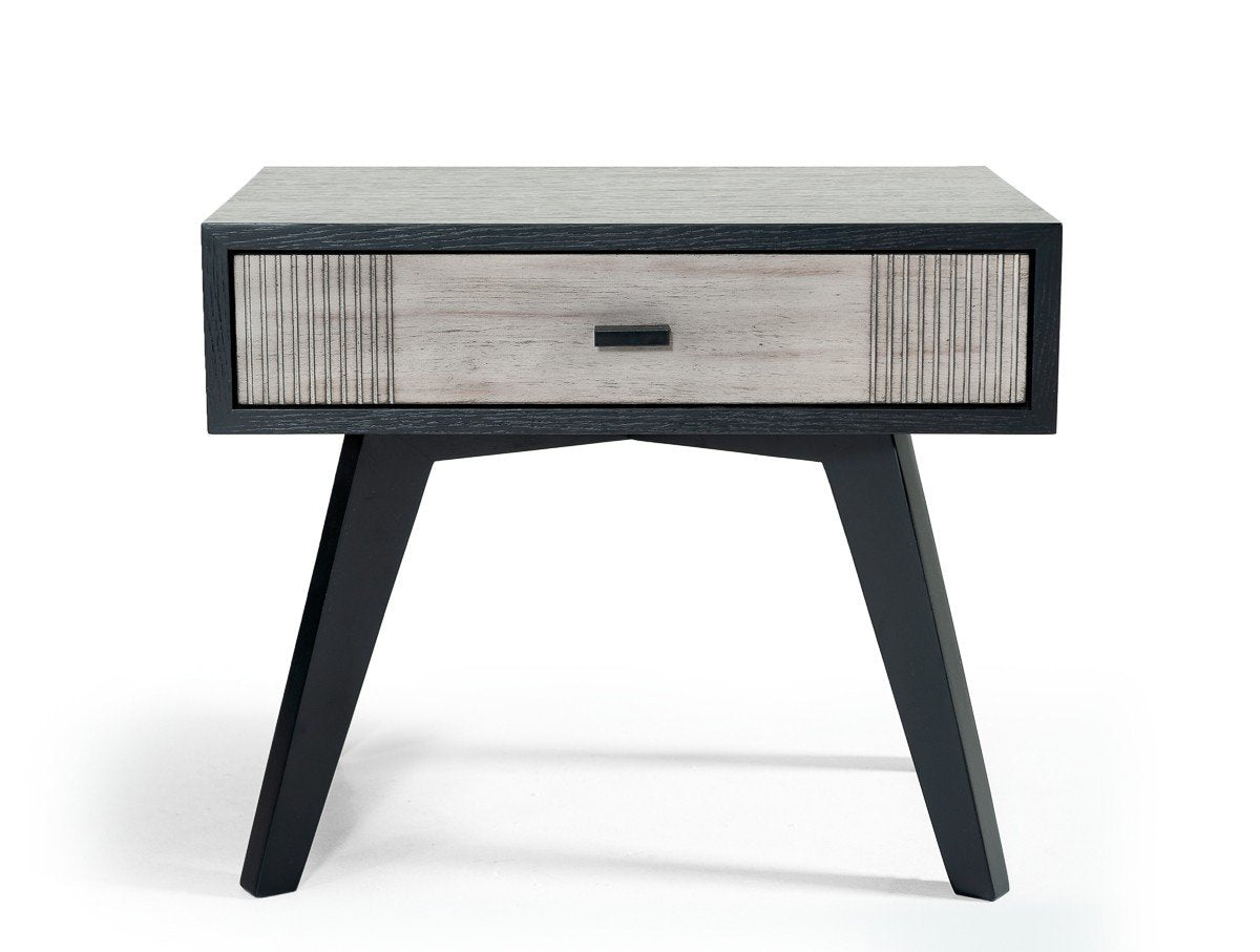 1 Drawer Wooden Nightstand with Angled Legs and Rough Sawn Texture, Gray - BM219287