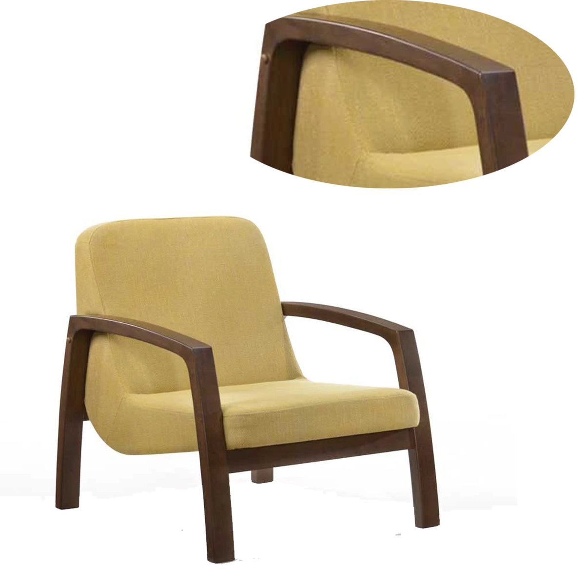 Wooden Lounge Chair with Block Legs and Padded Seat, Yellow - BM219288