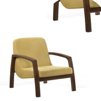 Wooden Lounge Chair with Block Legs and Padded Seat, Yellow - BM219288