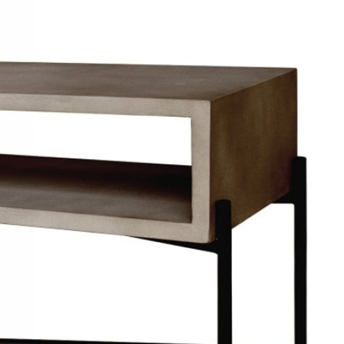 Rectangular Console Table with Concrete Top and  Metal Base, Gray and Black - BM219316