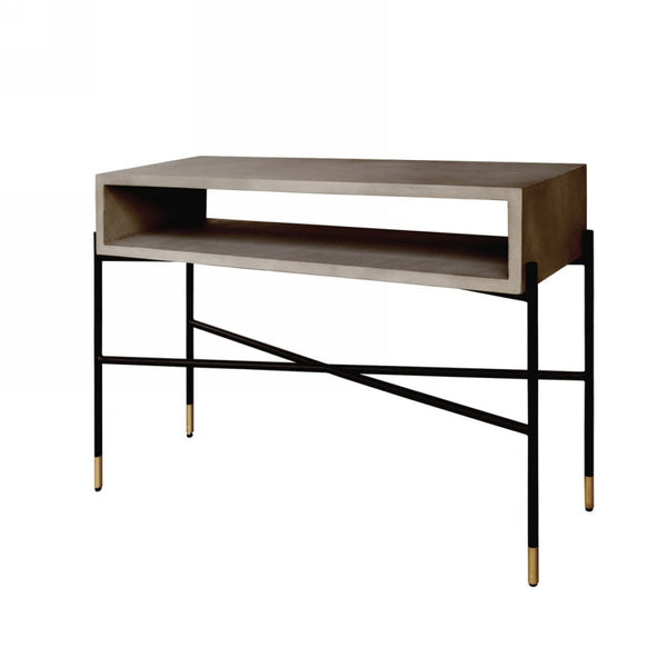 Rectangular Console Table with Concrete Top and  Metal Base, Gray and Black - BM219316