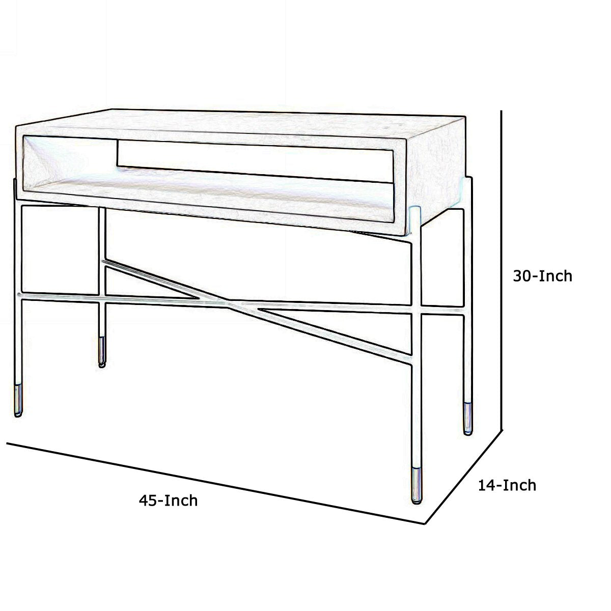 Rectangular Console Table with Concrete Top and  Metal Base, Gray and Black - BM219316