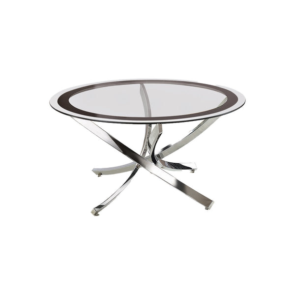 Round Tempered Glass Top Coffee Table with Metal Legs, Silver and Clear - BM219598