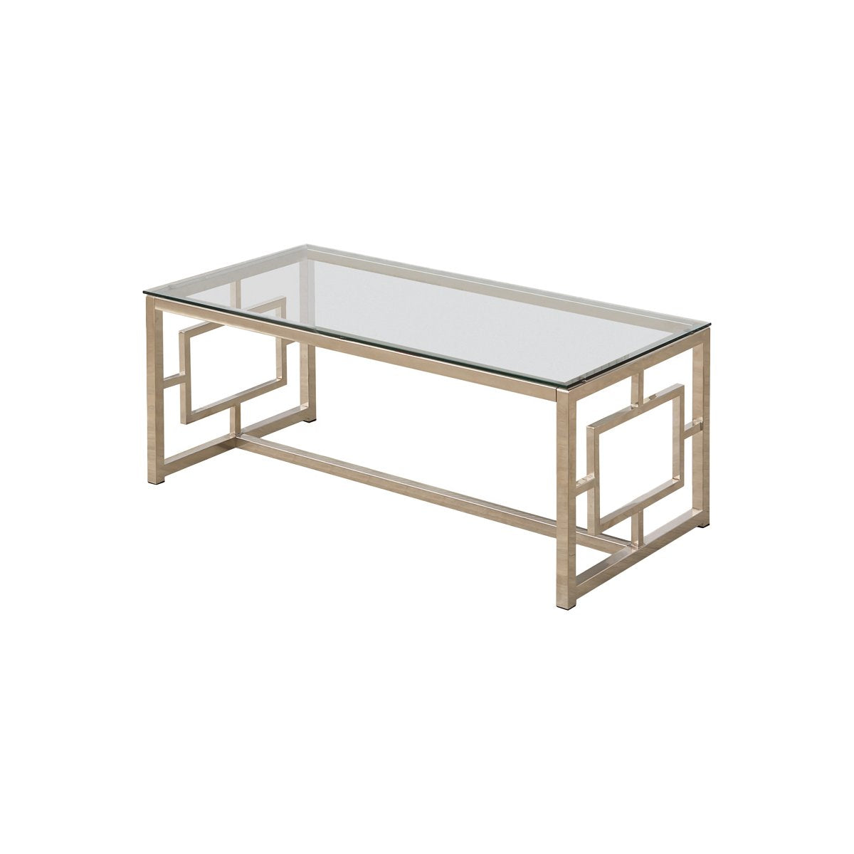 Tempered Glass Top Coffee Table with Lattice Cut Outs, Silver and Clear - BM219600
