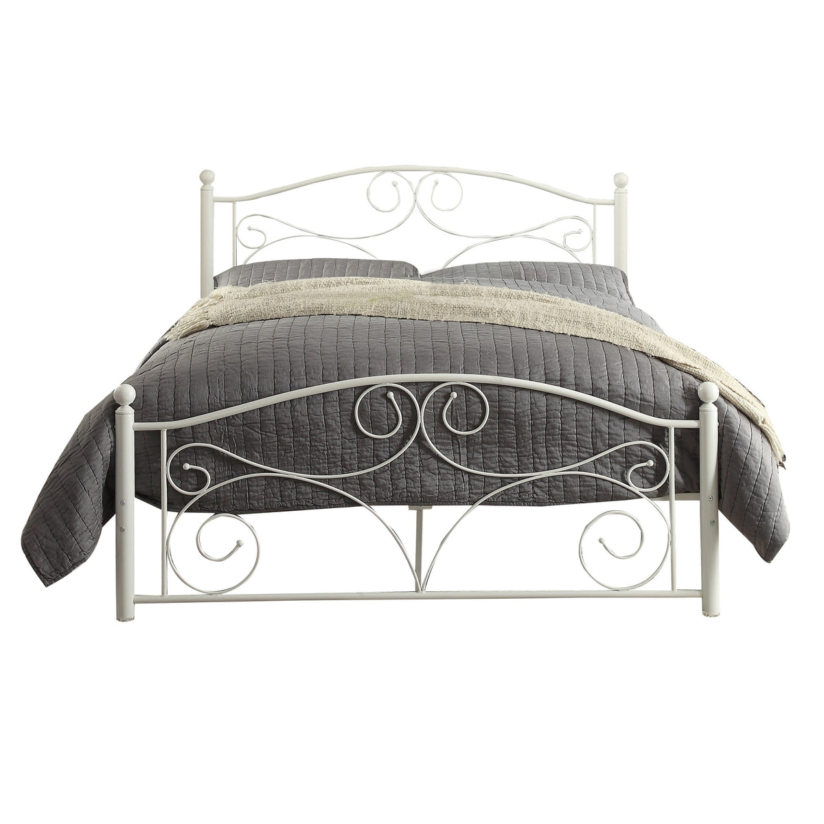 Metal Full Size  Platform Bed with Scrollwork Details, White - BM219738