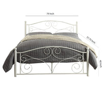 Metal Full Size Platform Bed with Scrollwork Details, White - BM219738