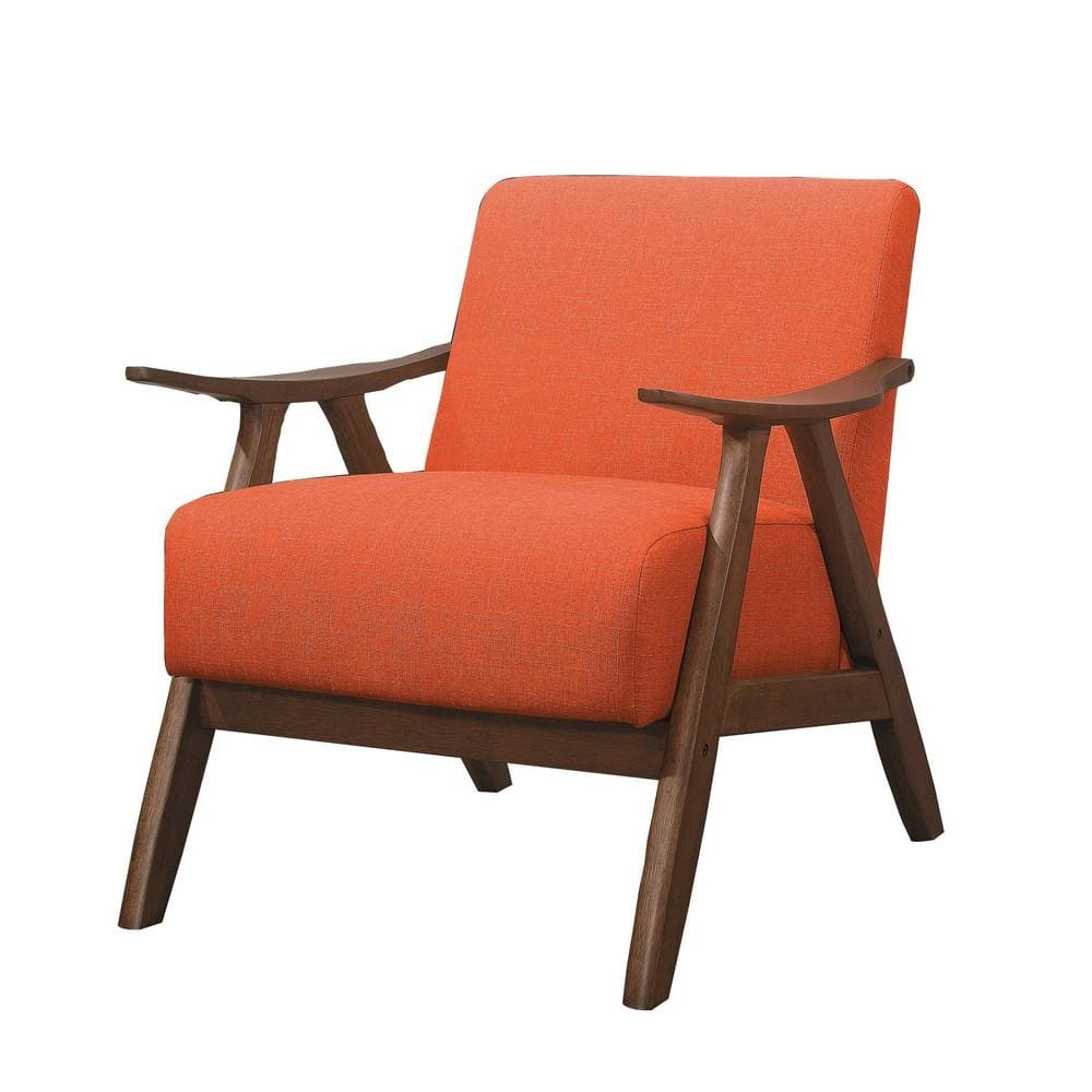 Fabric Upholstered Accent Chair with Curved Armrests, Orange - BM219776