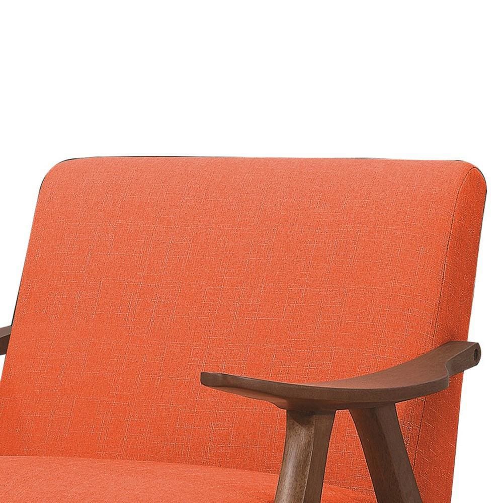 Fabric Upholstered Accent Chair with Curved Armrests, Orange - BM219776