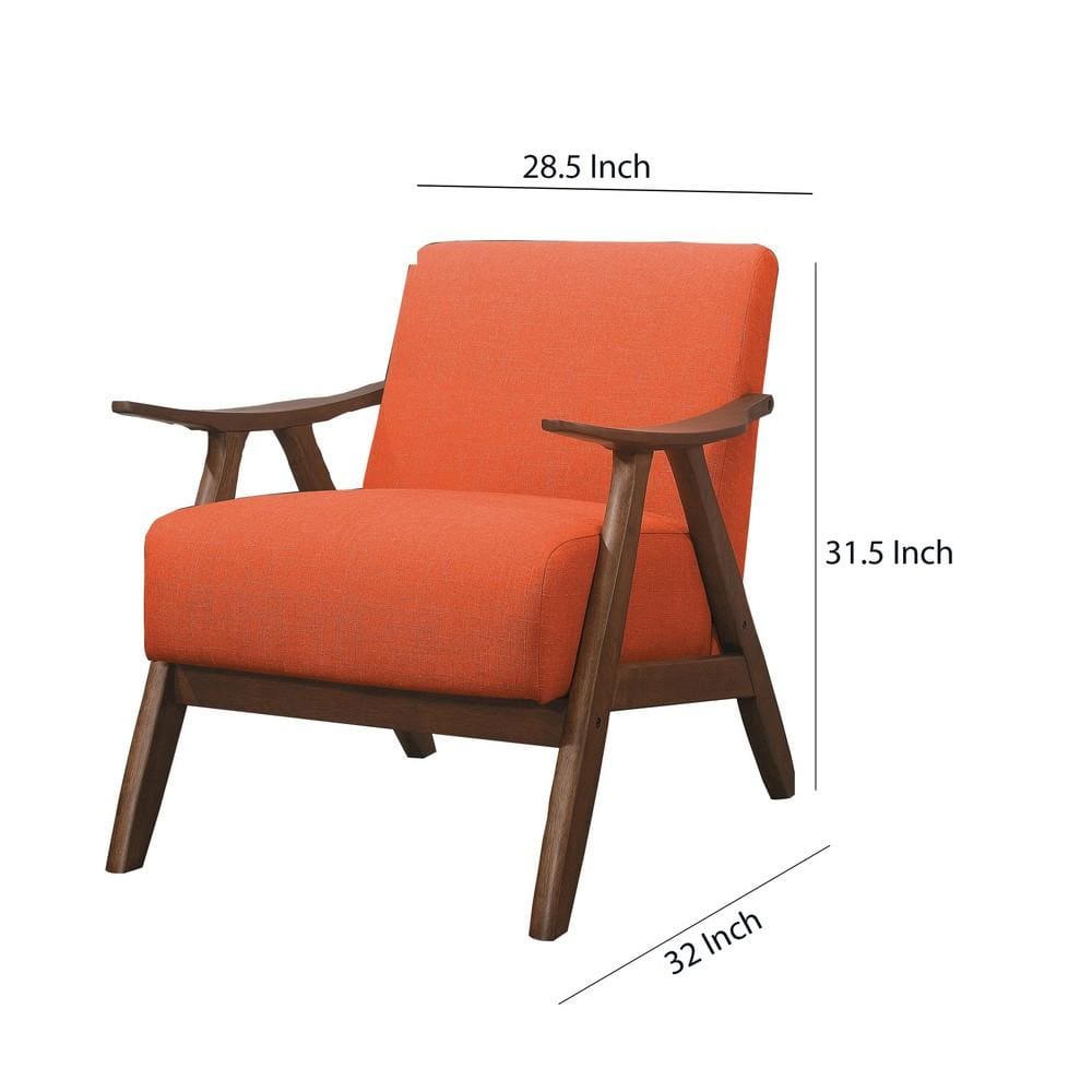 Fabric Upholstered Accent Chair with Curved Armrests, Orange - BM219776