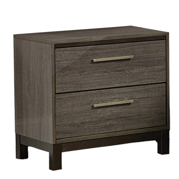 2 Drawer Wooden Frame Nightstand with Straight Legs, Gray and Brown - BM219894