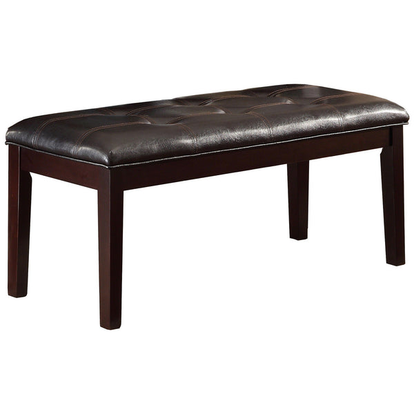Button Tufted Faux Leather Upholstered Wooden Bench, Espresso Brown - BM219900