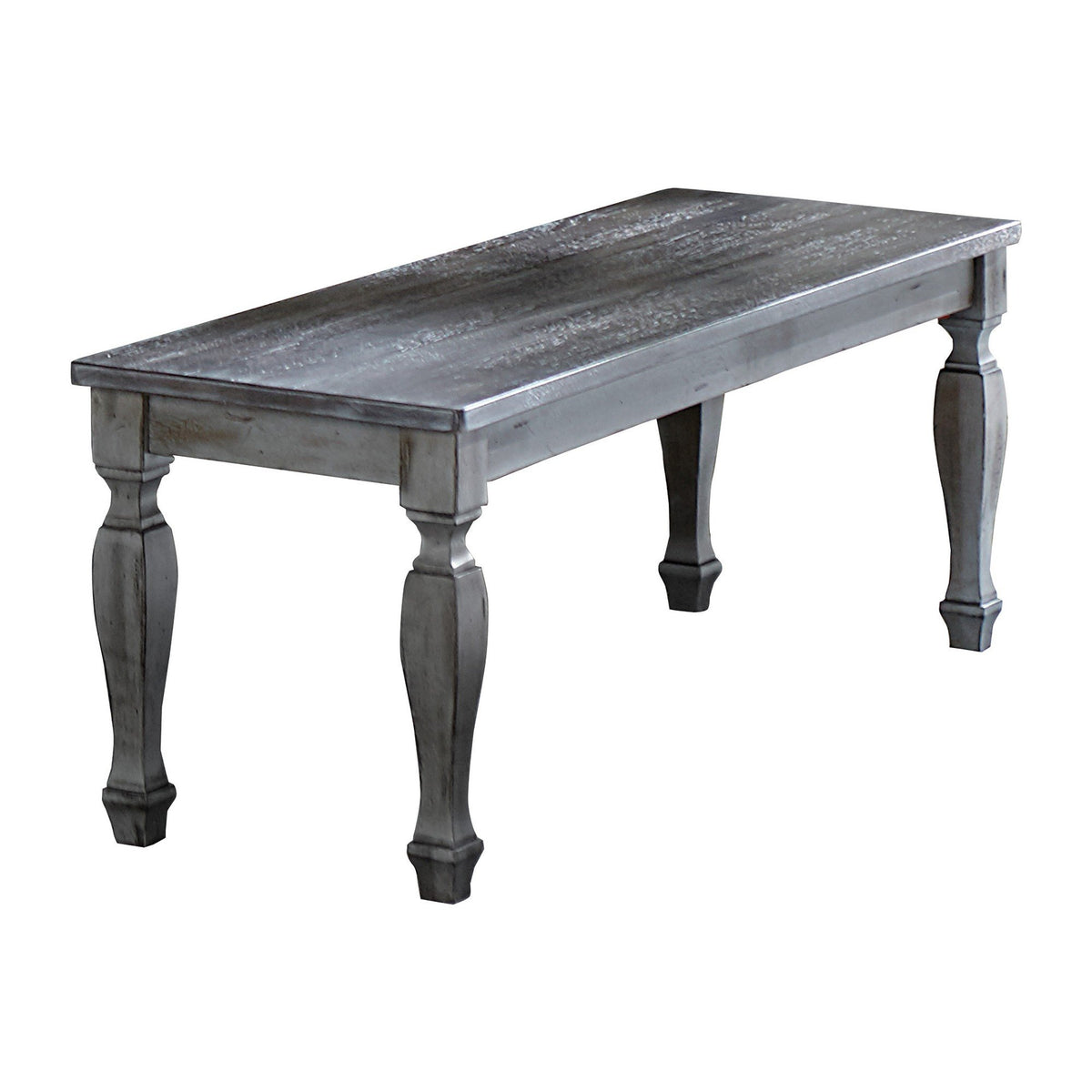 Rectangular Grained Wooden Bench with Square Baluster Legs, Gray - BM219913