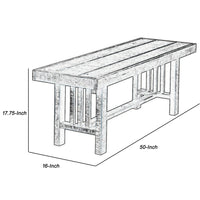 Rectangular Grained Wooden Bench with Slatted Side Panels, Brown - BM219915