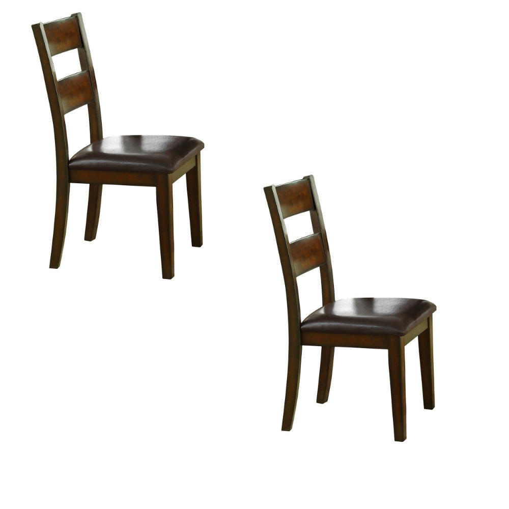 Leatherette Padded Side Chair Ladder Design Back, Set of 2, Brown and Black - BM219924