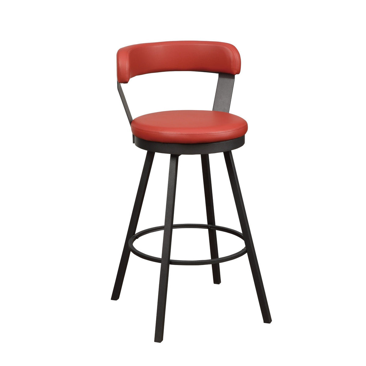 Leatherette Pub Chair with Curved Design Open Backrest, Set of 2, Red - BM219937