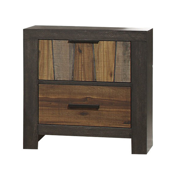 Plank Style 2 Drawer Wooden Nightstand with Metal Bar Handles, Brown - BM220027