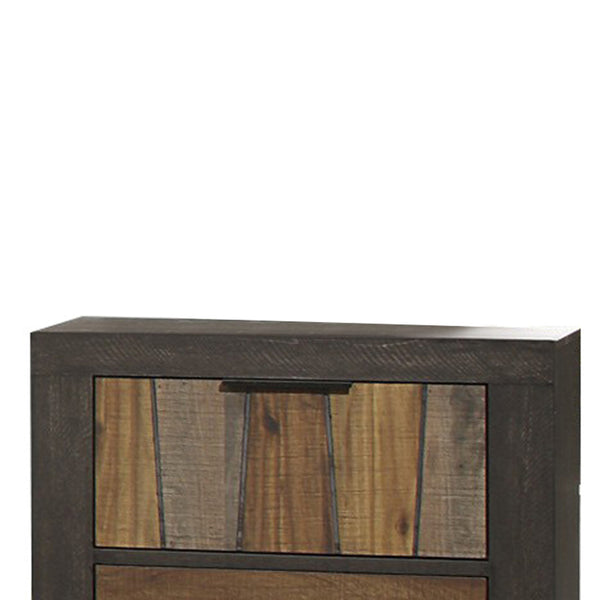 Plank Style 2 Drawer Wooden Nightstand with Metal Bar Handles, Brown - BM220027