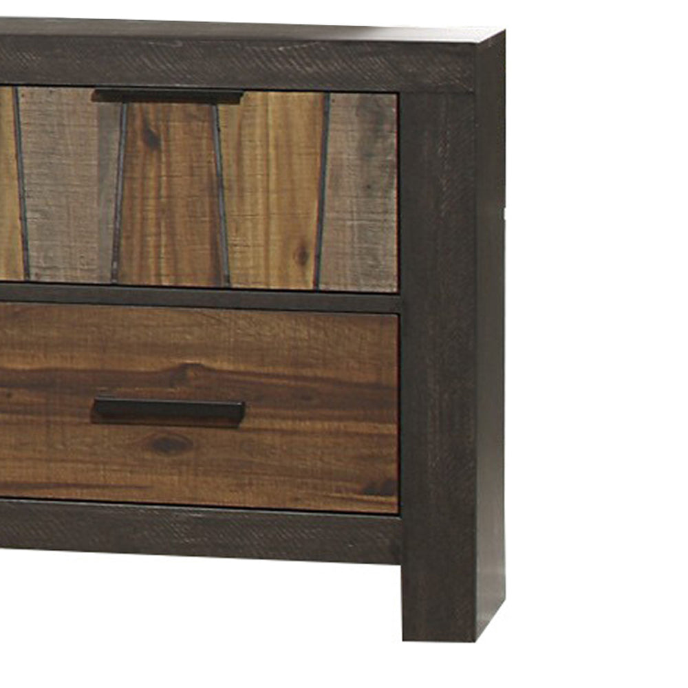 Plank Style 2 Drawer Wooden Nightstand with Metal Bar Handles, Brown - BM220027