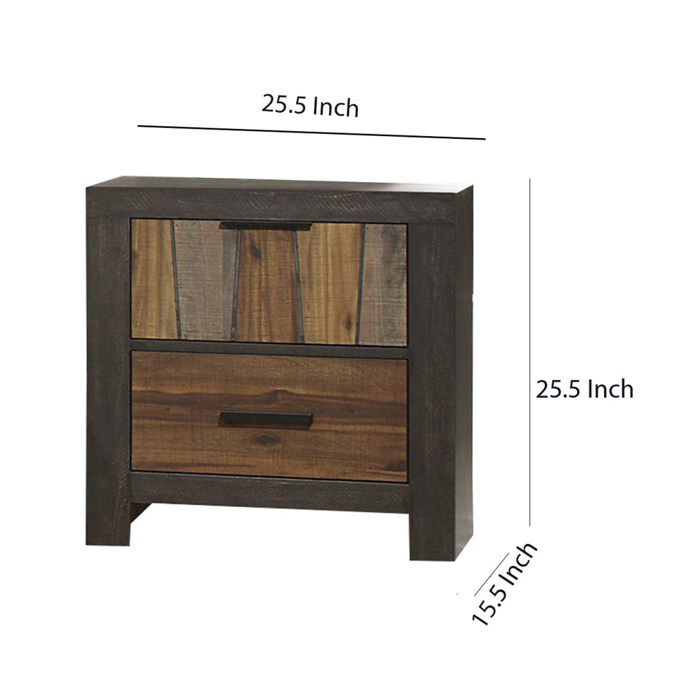 Plank Style 2 Drawer Wooden Nightstand with Metal Bar Handles, Brown - BM220027