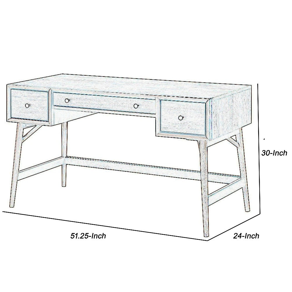 3 Drawer Wooden Writing Desk with Splayed Legs, Walnut Brown - BM220116