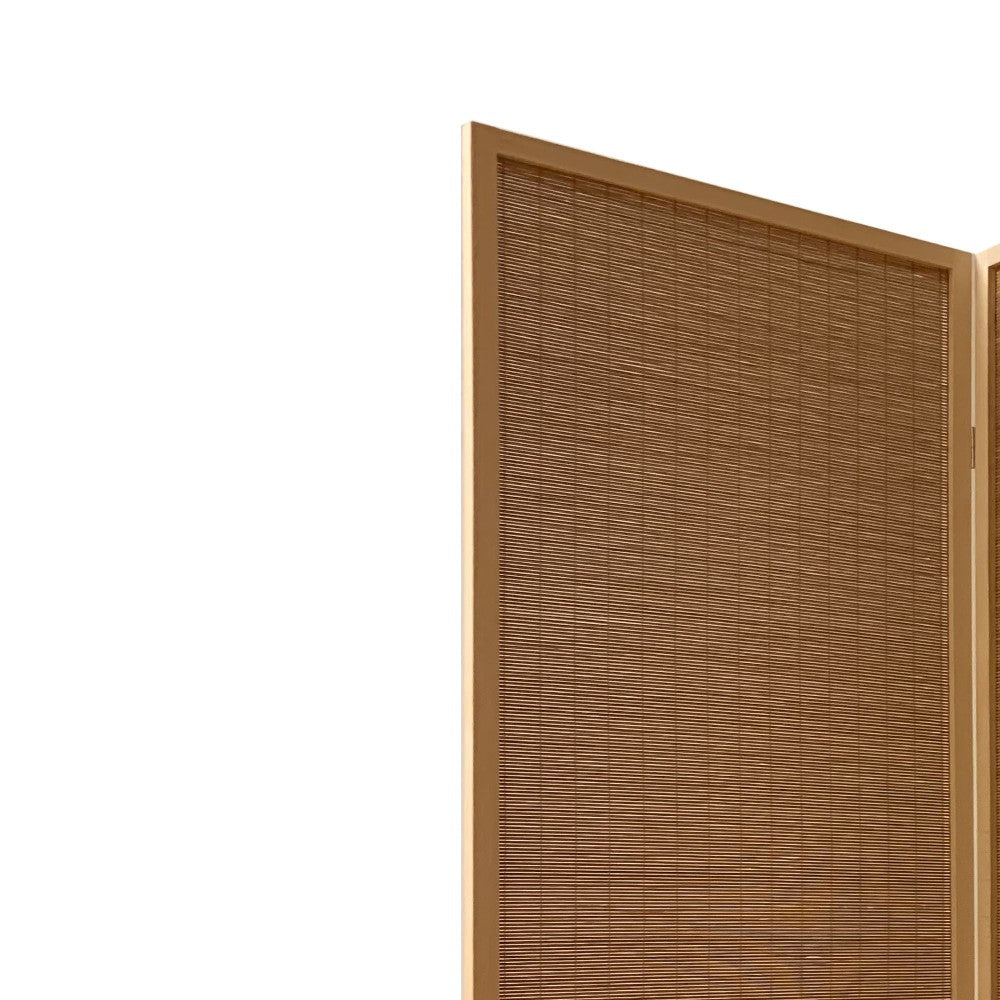 3 Panel Bamboo Shade Roll Room Divider, Natural Brown - BM220191