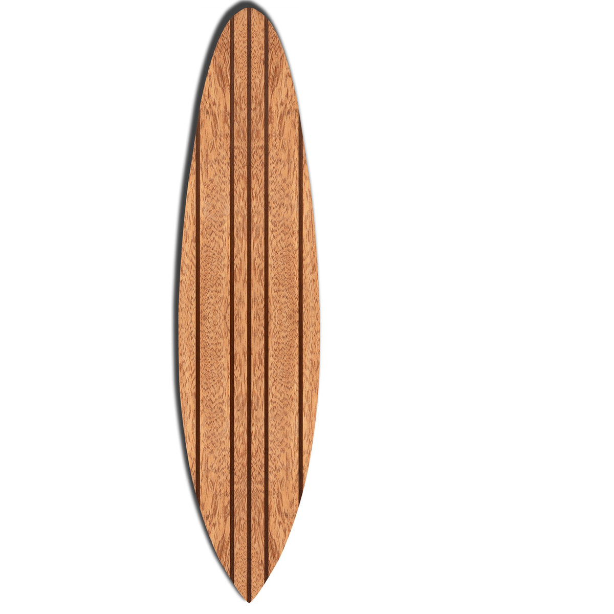 Contemporary Wooden Surfboard Wall Art with Block Stripe Print, Brown - BM220219