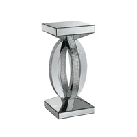 Square Wooden End Table with Curved Body and Rhinestone Accents, Silver - BM220236