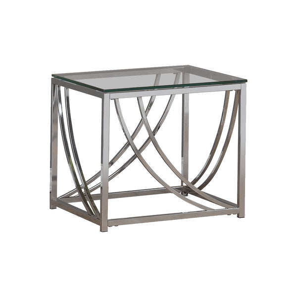 Tempered Glass Top End Table with Metal Tubular Legs, Chrome and Clear - BM220279