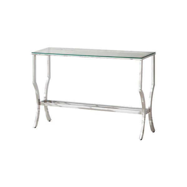 Glass Top Sofa Table with Metal Frame and Mirror Shelf, Chrome - BM220309